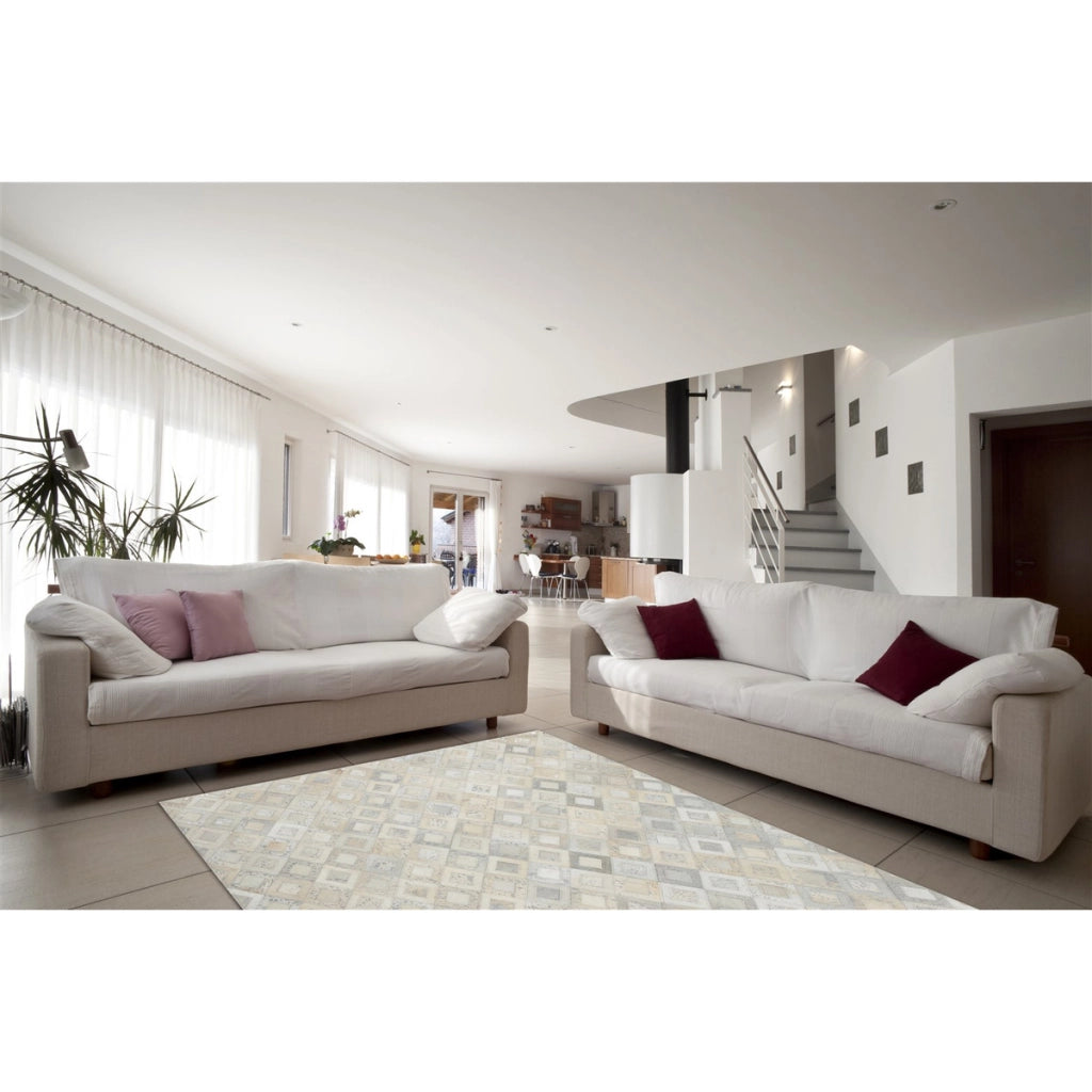 Tappeto in pelle Dazzle Grigio e Argento a rombi