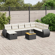 Set Divani da Giardino 9 pz con Cuscini Nero in Polyrattan