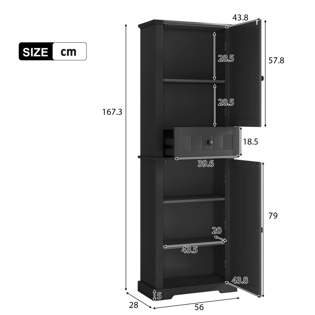 Mobile bagno nero 56 x 28 x 167,3 cm in MDF con cassetto centrale e ripiani regolabili
