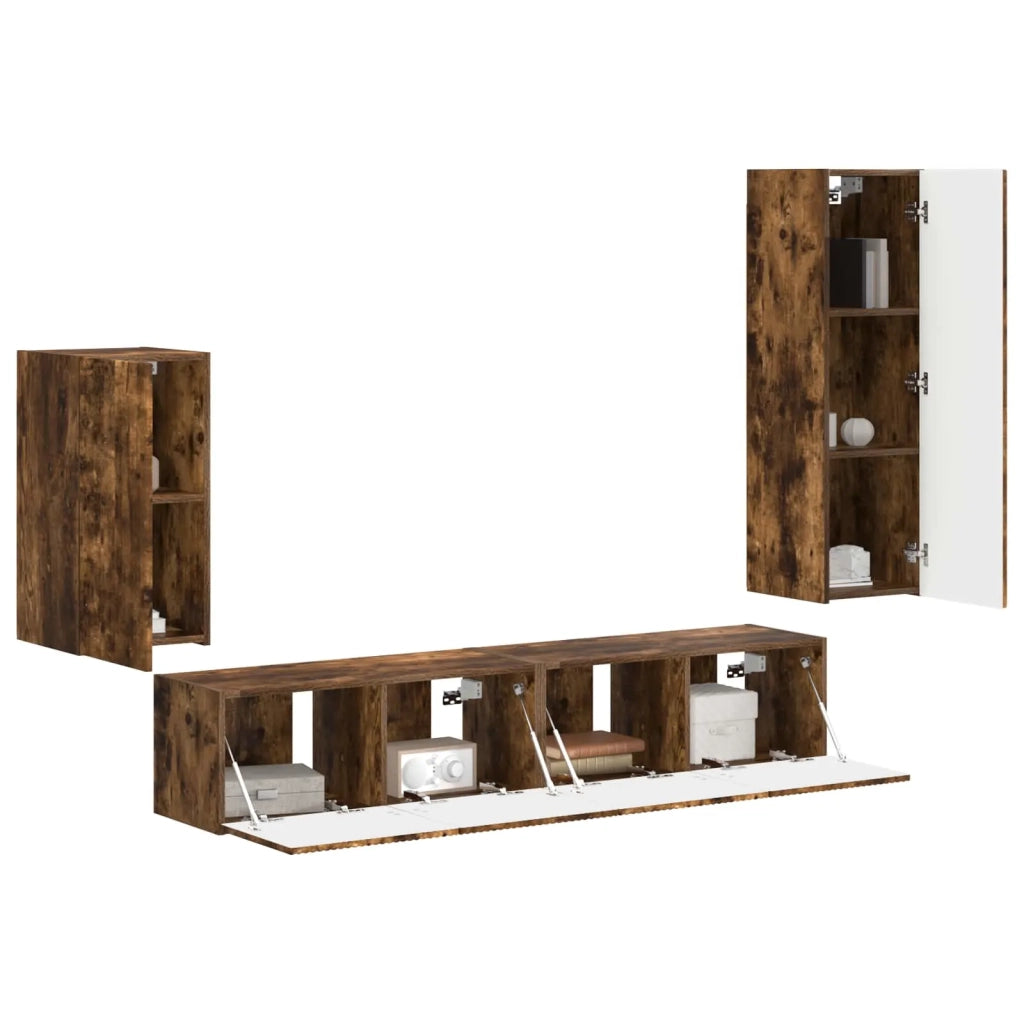 Set mobile TV 4 pz | Armadietto TV | Mobile Porta TV Rovere fum¨¦ Legno multistrato