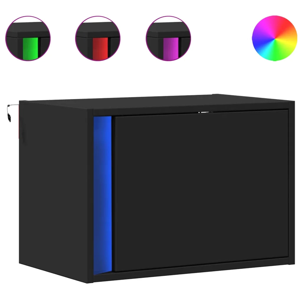 Comodini a Parete con Luci LED 2 pz-Set di 2 Tavolino da notte Neri 723680