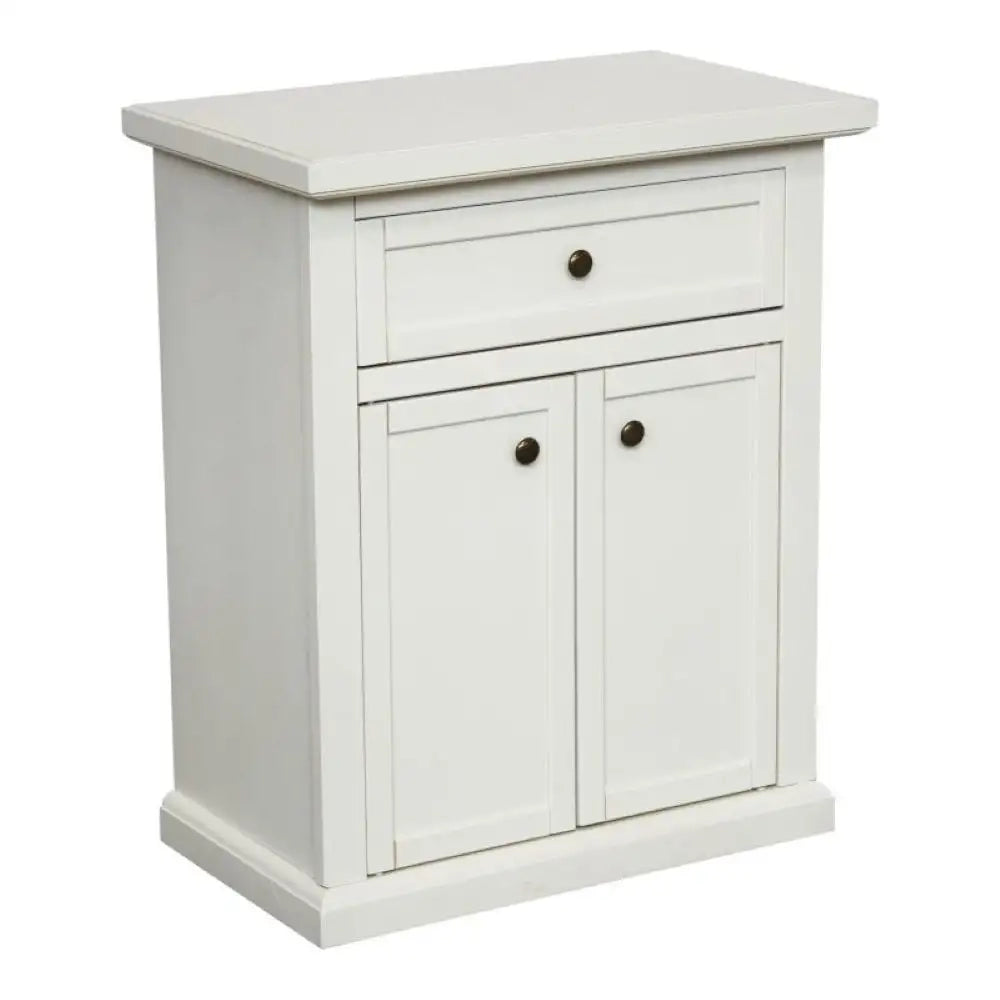 Morbiletto 1 cassetto e 2 ante arte povera in legno massello e mdf con rifinitura in bianco 64x32x75 H