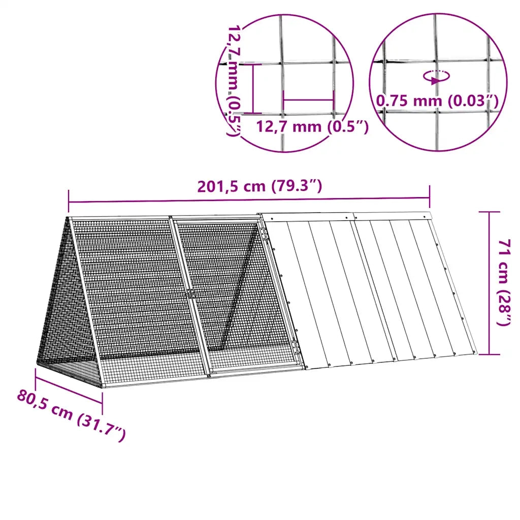 Gabbia per Conigli Antracite 201,5x80,5x71 cm Acciaio Zincato CFW7124153
