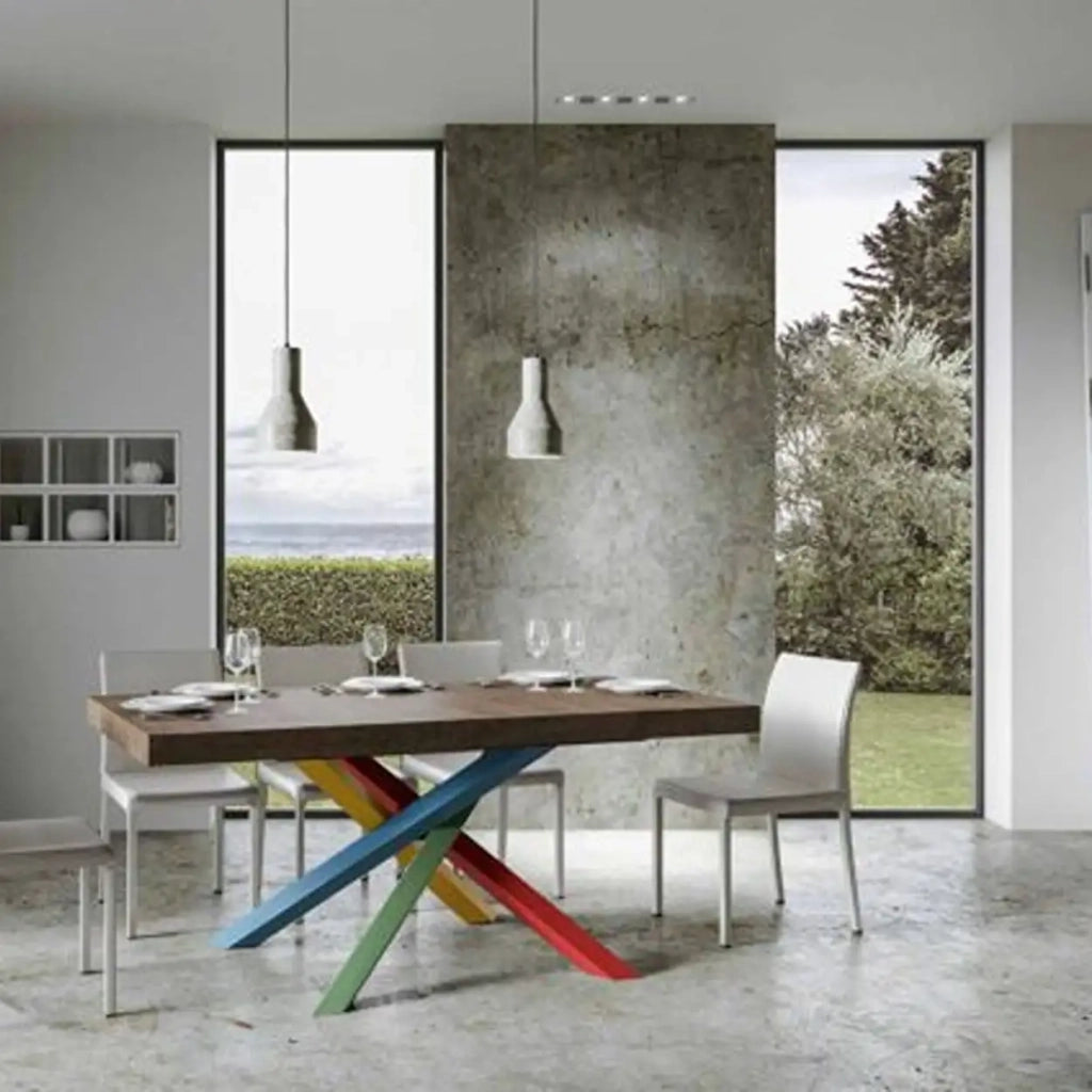 Tavolo allungabile 120/380x90 cm Volantis colore noce gambe multicolore 4/B