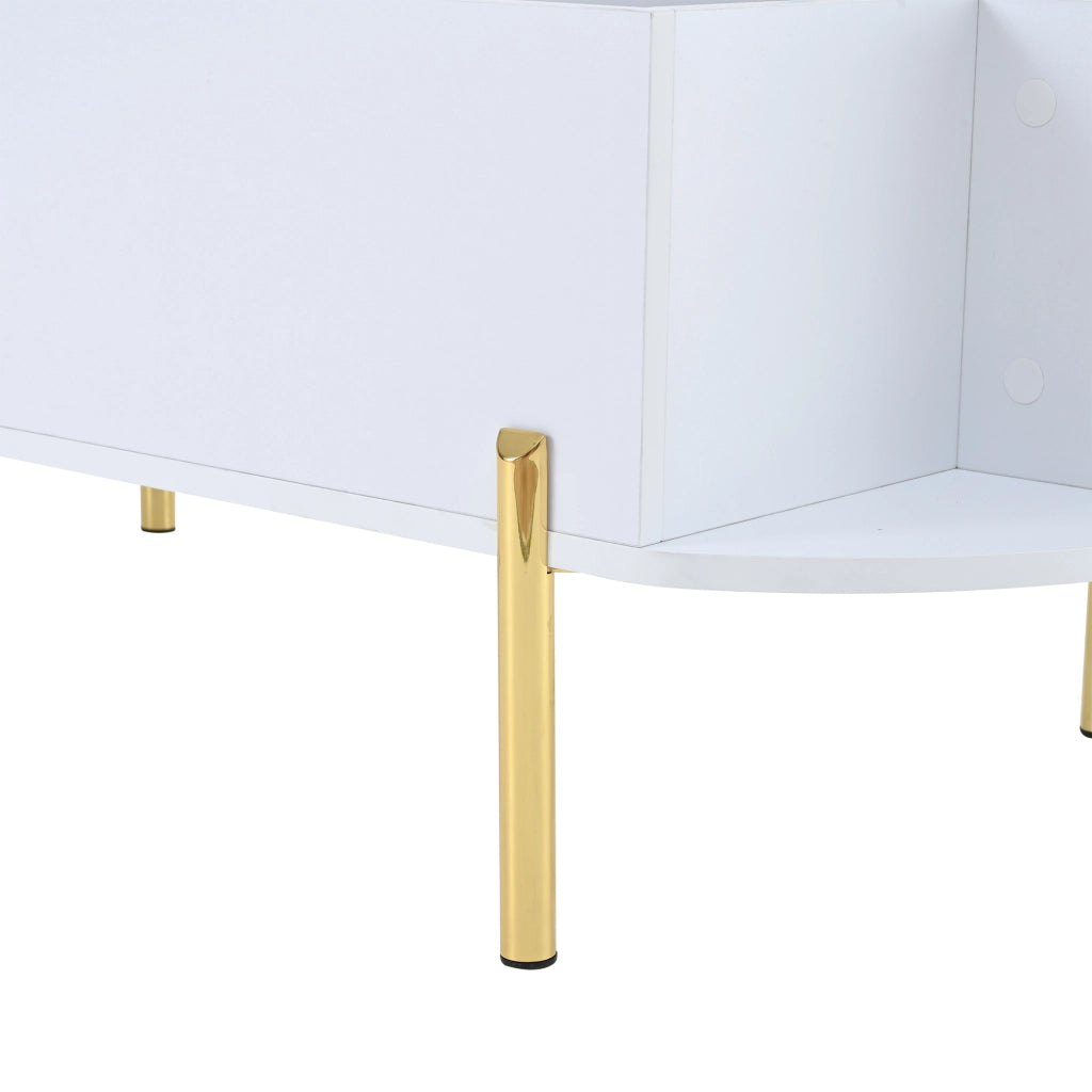 Tavolino da caff¨¨ sollevabile 120 x 50 x 43 cm con vano contenitore nascosto, MDF bianco e piano effetto legno naturale
