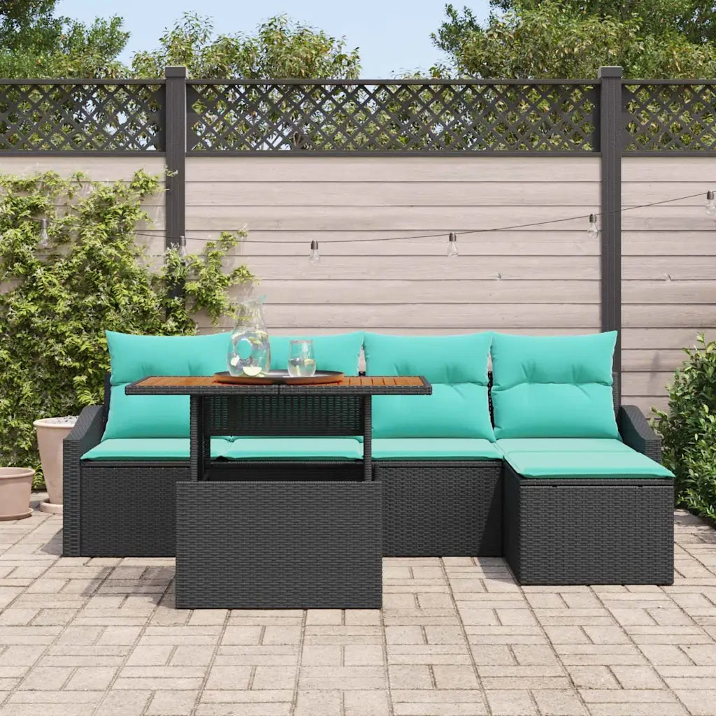 Set da Pranzo per Giardino con cuscino 6 pcs Nero e Verde acqua 3349829