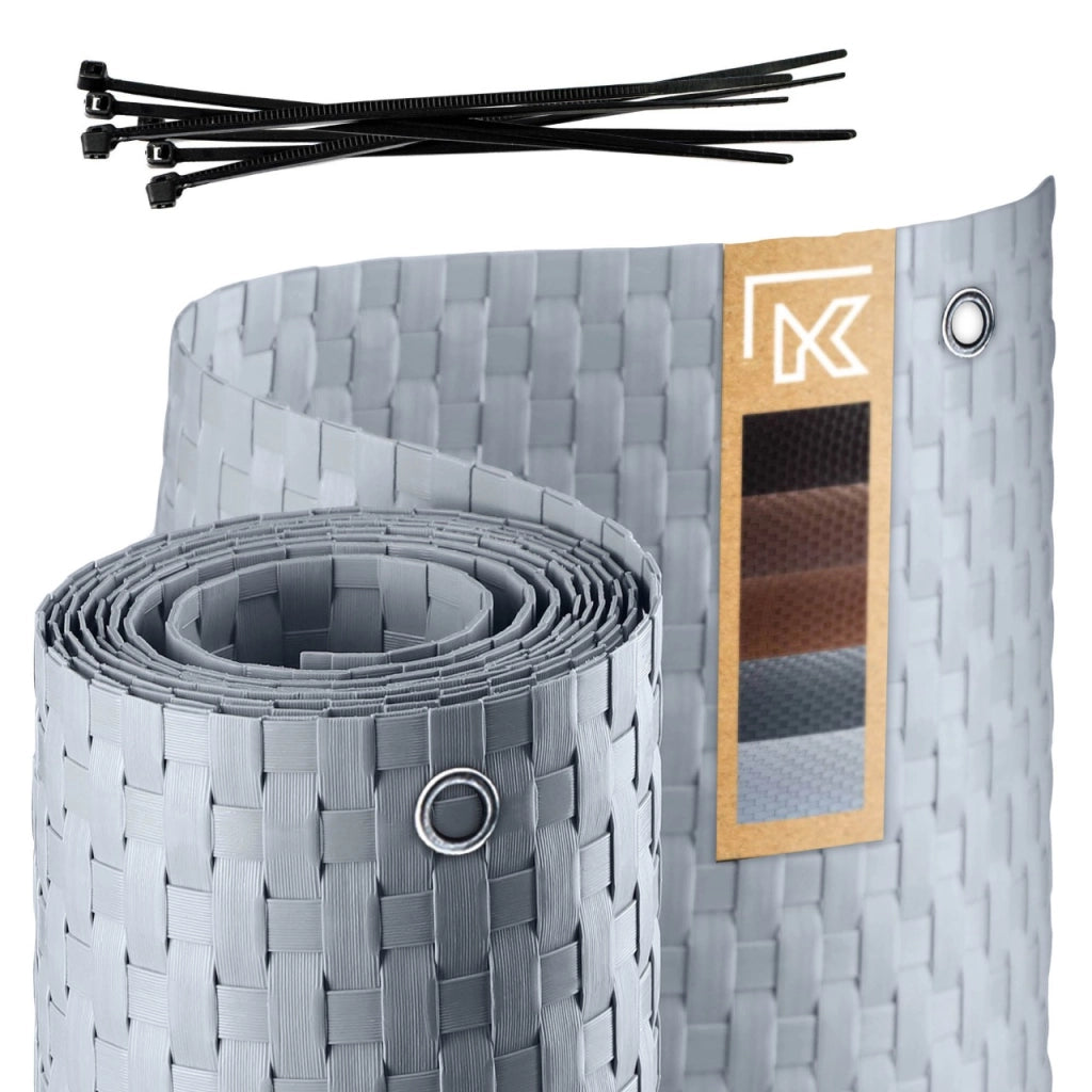 Telo di copertura per balcone in tecnorattan KADAX 0,9x7 m, grigio chiaro, tappetino premium per balcone e terrazzo.