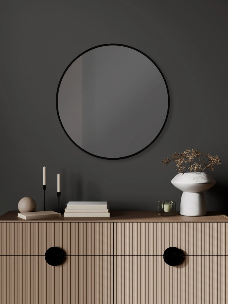 Specchio rotondo Hispanohogar alluminio nero 60x60x5