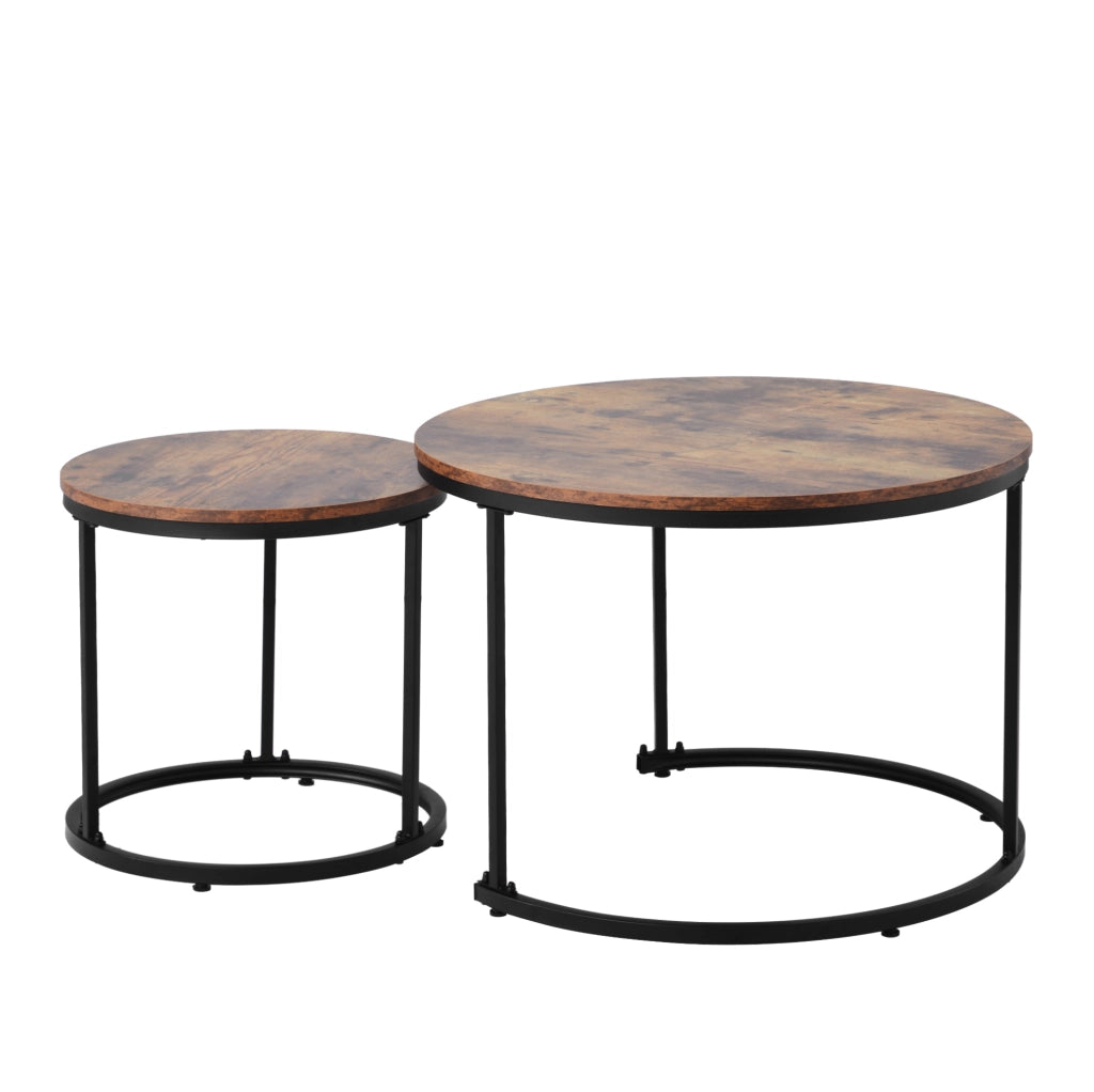 Set di 2 tavolini da caffè rotondi impilabili in MDF marrone