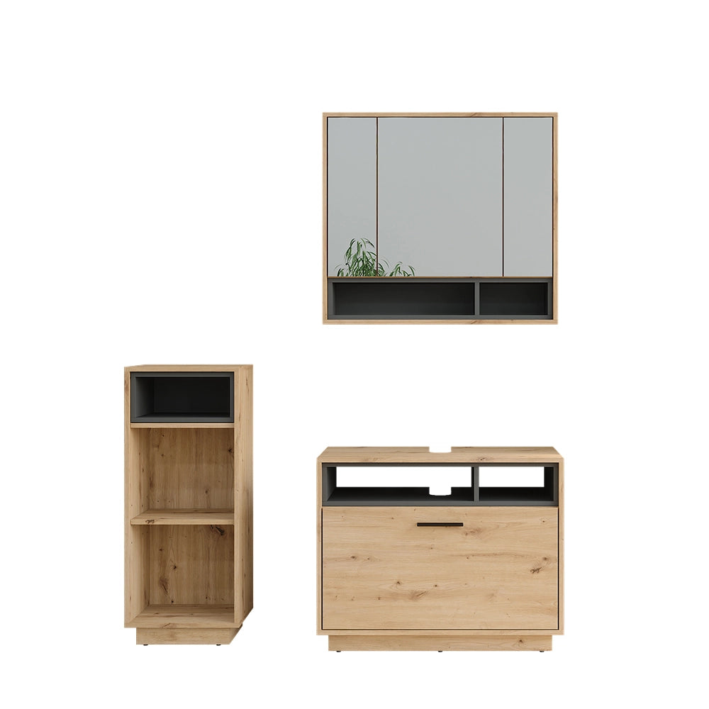 Vicco Set di mobili da bagno Rovere artigianale/antracite 3 pezzi con unità midi