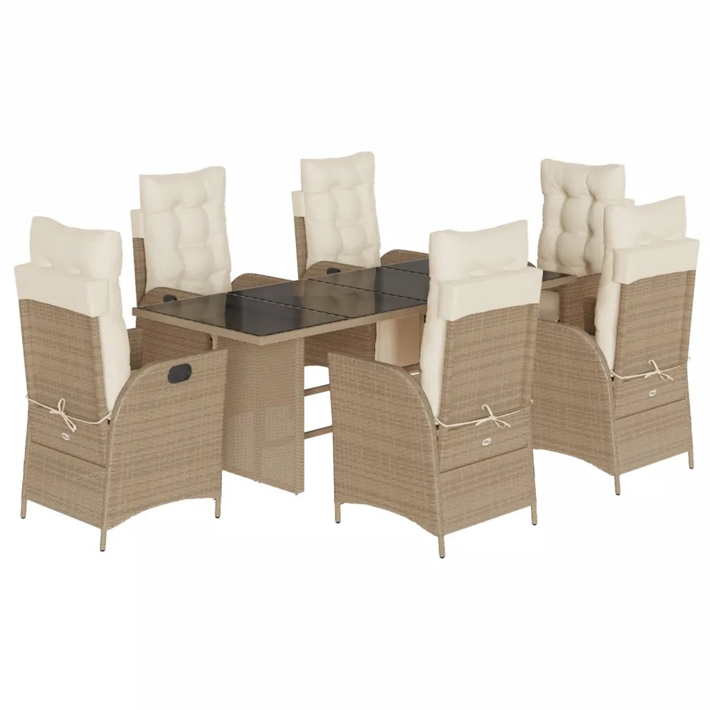 Set da Pranzo da Giardino 7 pz con Cuscini Beige in Polyrattan