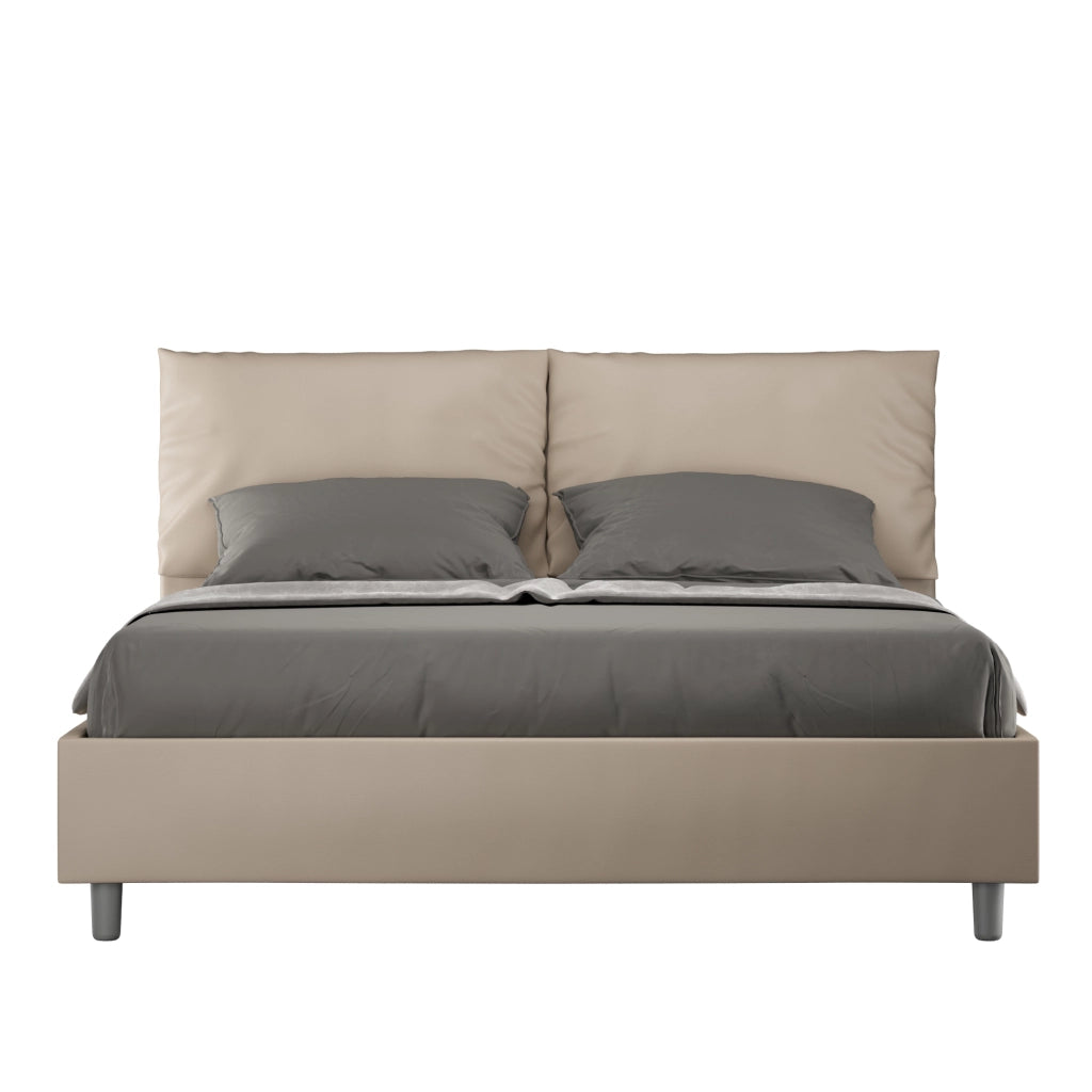 BS COM Letto matrimoniale senza rete imbottito 160x200 similpelle tortora
