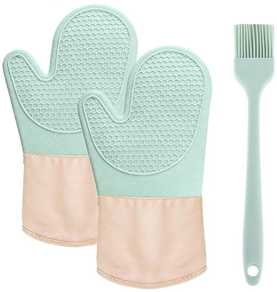 Manopole per forno resistenti al calore - Silicone/Tessuto - Antiscivolo - 2 pezzi - Sicure per alimenti - Lunghezza di protezione 34,5 cm