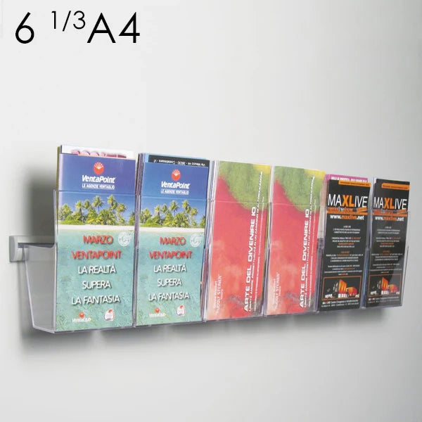 Portadepliant in plexi con barra 6 vaschette 1/3 A4