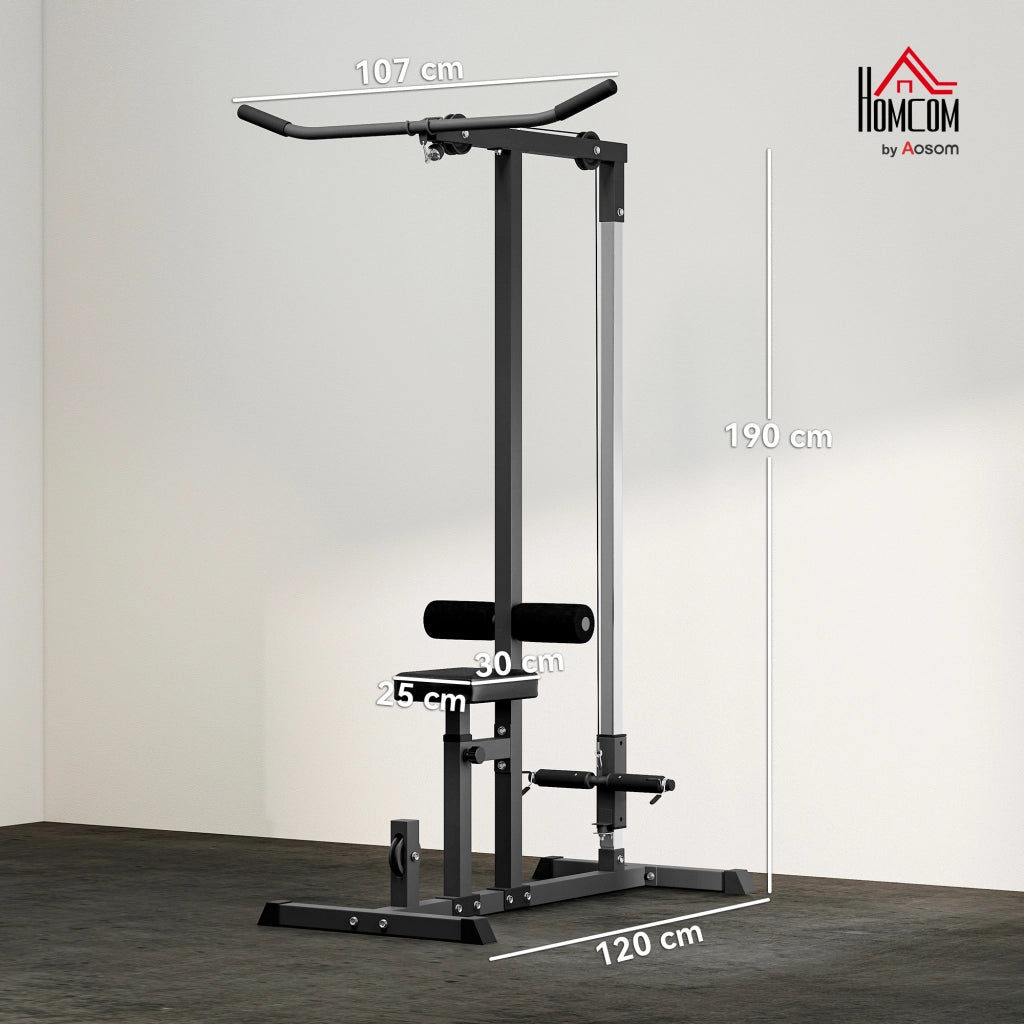 Stazione Fitness Pull Down con Panca e Cavo Regolabile ¨C zephmum ¨C Acciaio Nero 107x120x190cm