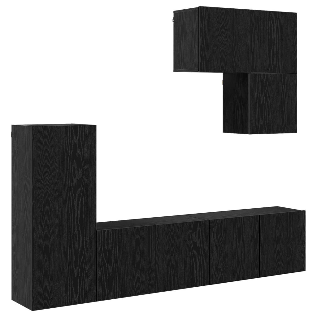 Unità TV da Parete 5 pz Rovere Nero Legno ingegnerizzato 3402769