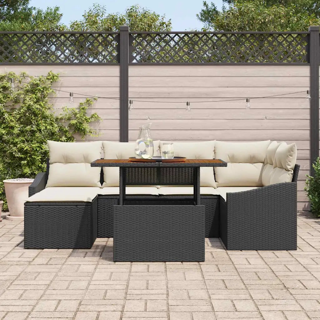 Set da Pranzo per Giardino con cuscino 7 pcs Nero e Crema 3349858