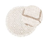 Tappeto rotondo in cotone beige ⌀ 140 cm trapuntato con motivo a frange boho soggiorno camera da letto