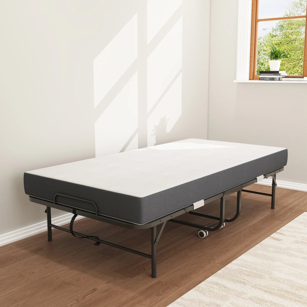 Letto pieghevole con ruote in metallo nero