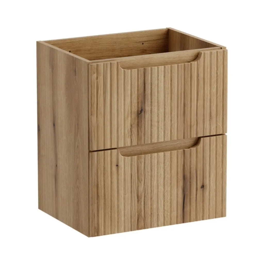 Insieme VANO rovere chiaro 80cm: mobile sotto lavabo con cassetti + piano per lavabo + lavabo rettangolare da appoggio + colonna