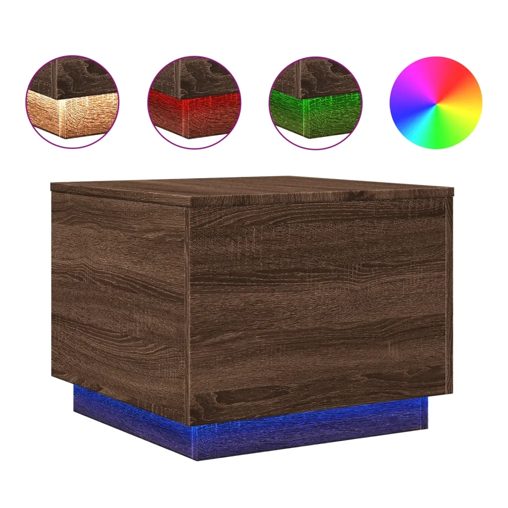 Tavolino da Salotto con Luci LED-Tavolino da soggiorno Rovere Marrone 50x50x40 cm 761553