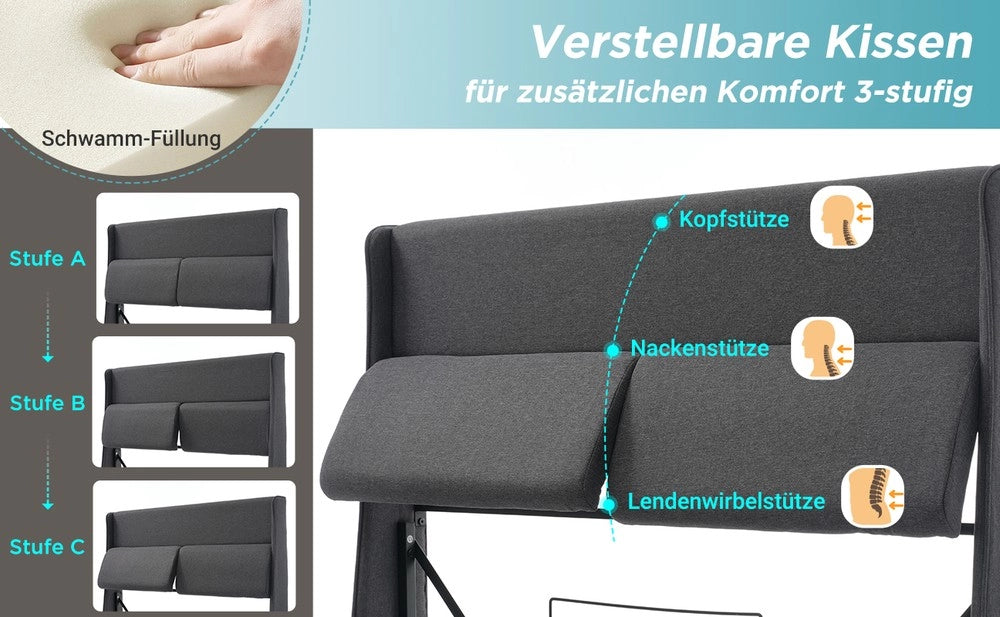 Letto Contenitore Imbottito 140x200 ¨C MINIMAL ¨C Grigio, Tessuto Lino, Metallo, Idraulico, Testiera Regolabile