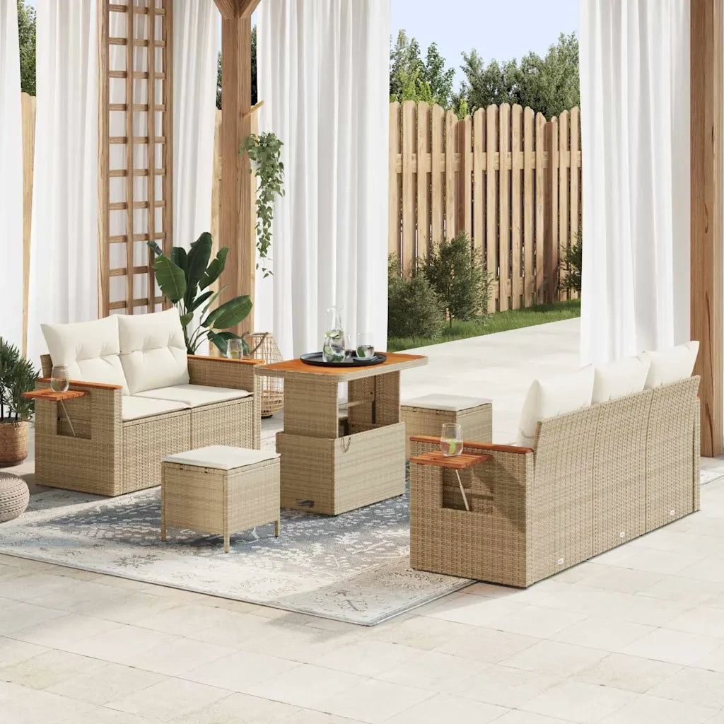 Set Divano da Giardino 10 pcs Beige e Crema polyrattan
