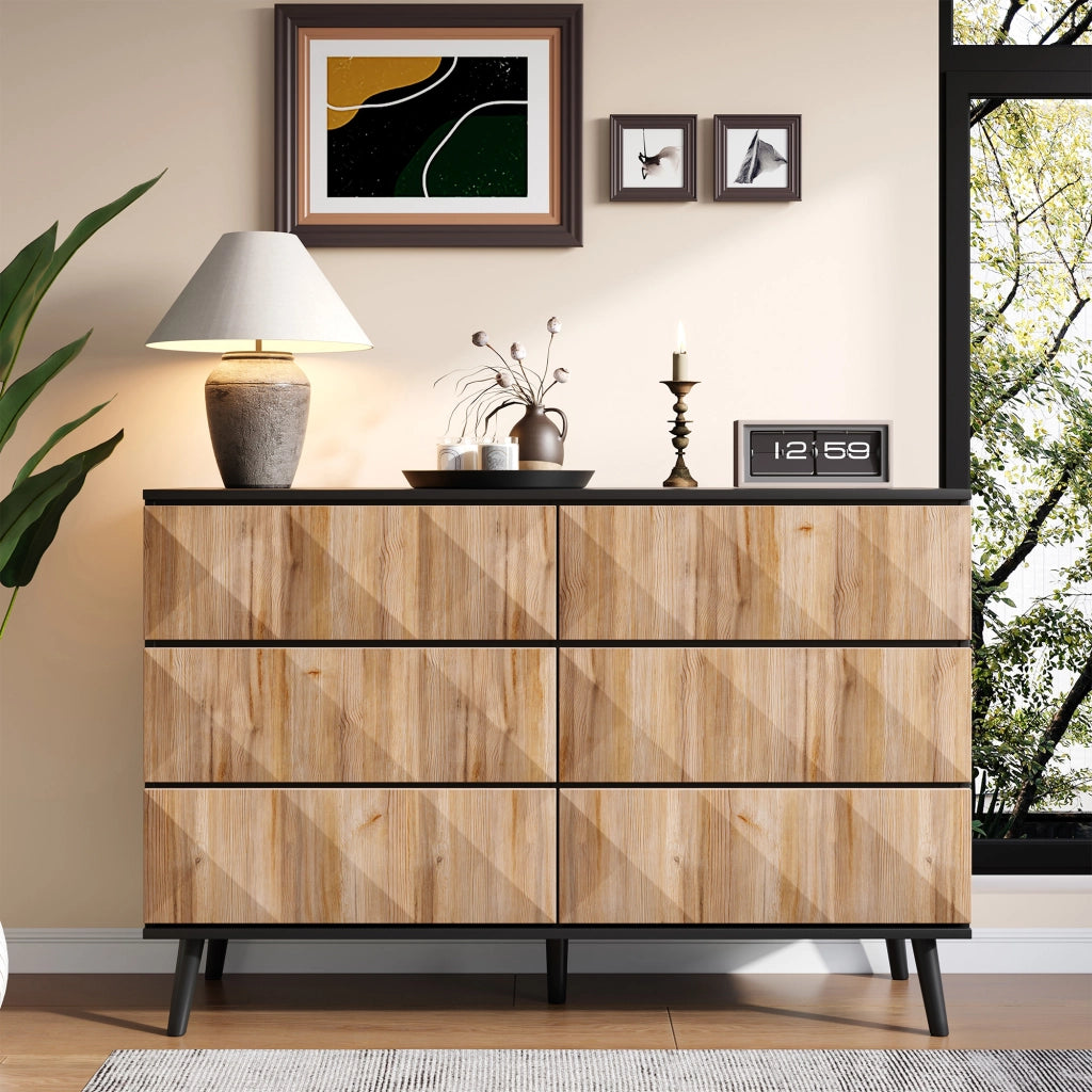 CREDENZA 120x40x85 cm 6 Cassetti Nero e Legno MDF