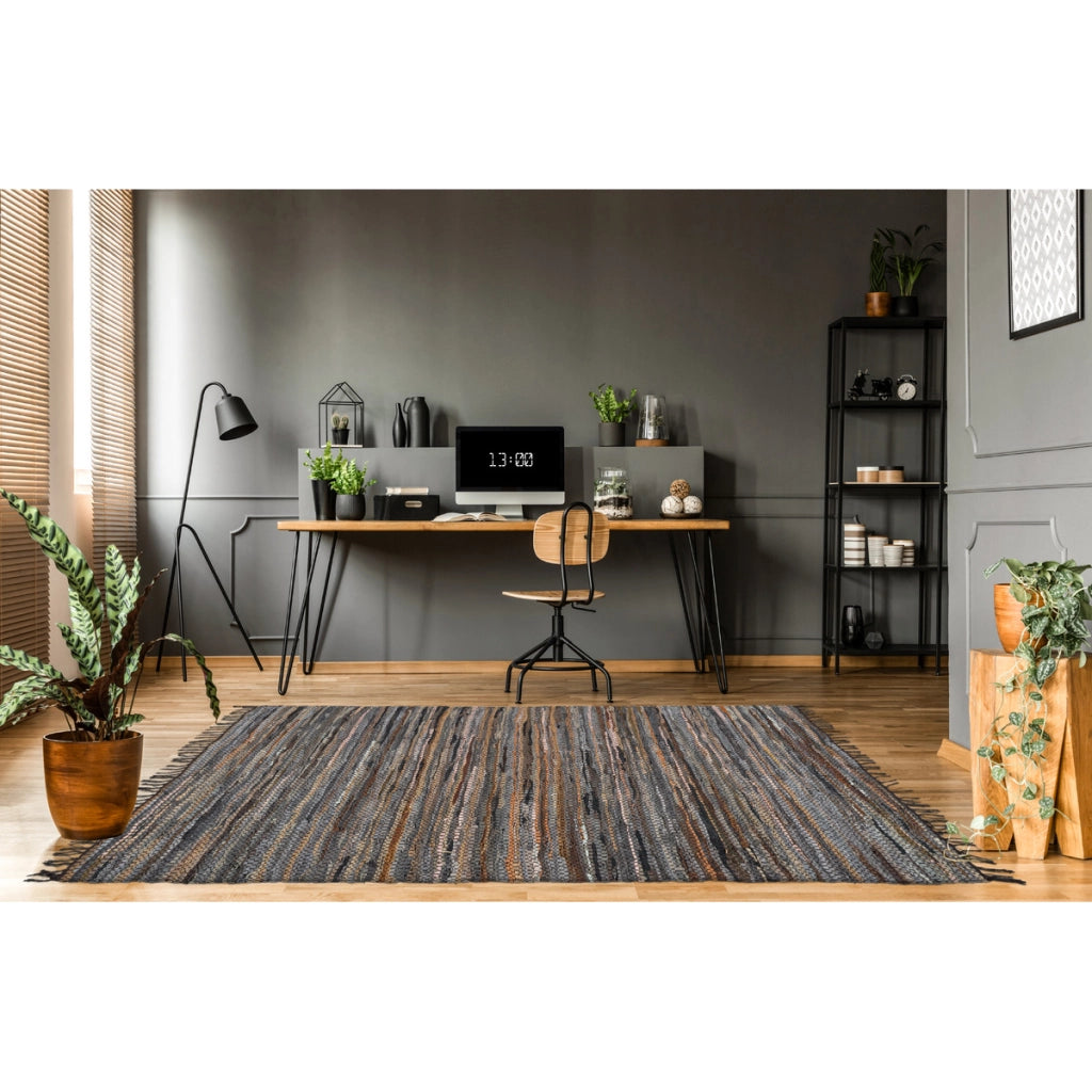 Tappeto Sonipat in Vera Pelle e Cotone Marrone Multi