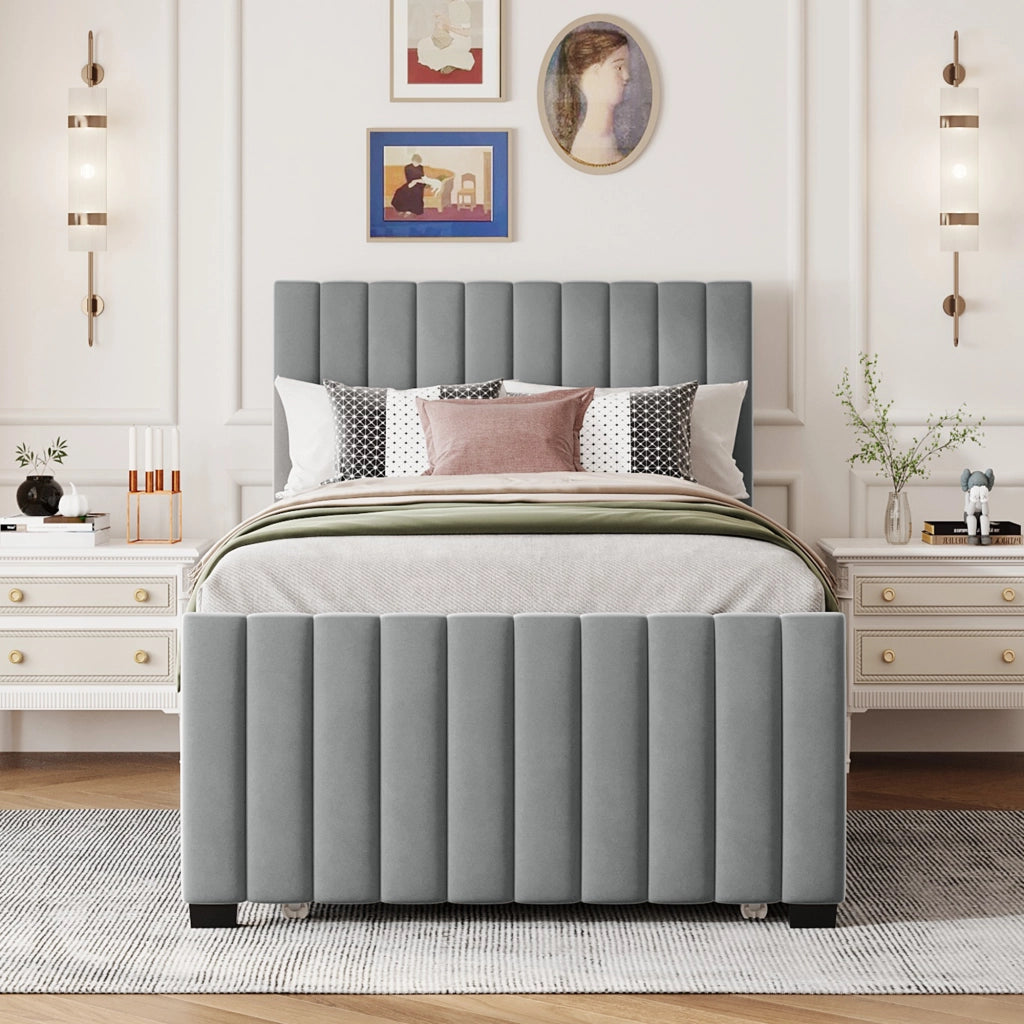 Letto a scomparsa in velluto grigio - Zephmum- 90x190 cm con letto estraibile