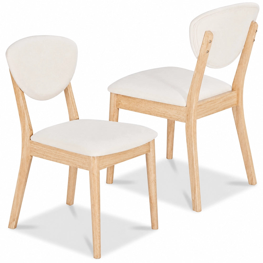 Set 2 Sedie da Pranzo in Legno Chiaro Rivestimento in Tessuto Crema 52x47x84 cm