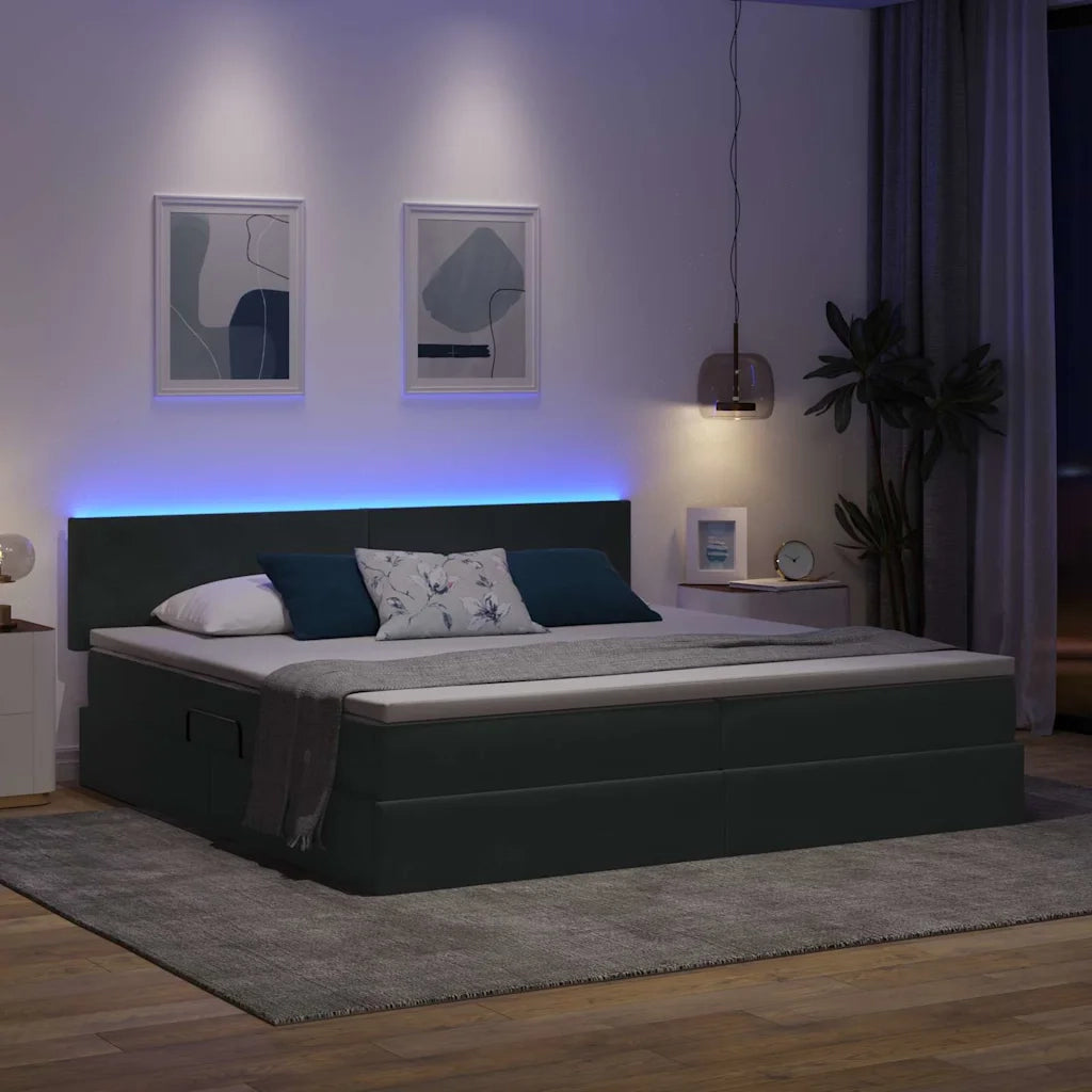 Letto con contenitore e LED Grigio scuro 200 x 200 cm Velluto 3371356