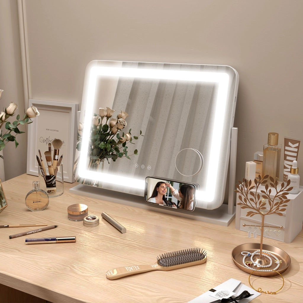 Specchio da Toeletta Bianco 58x46 cm con Luce LED e 3 Modalit¨¤ ¨C Zephmum ¨C Regolabile e Touch