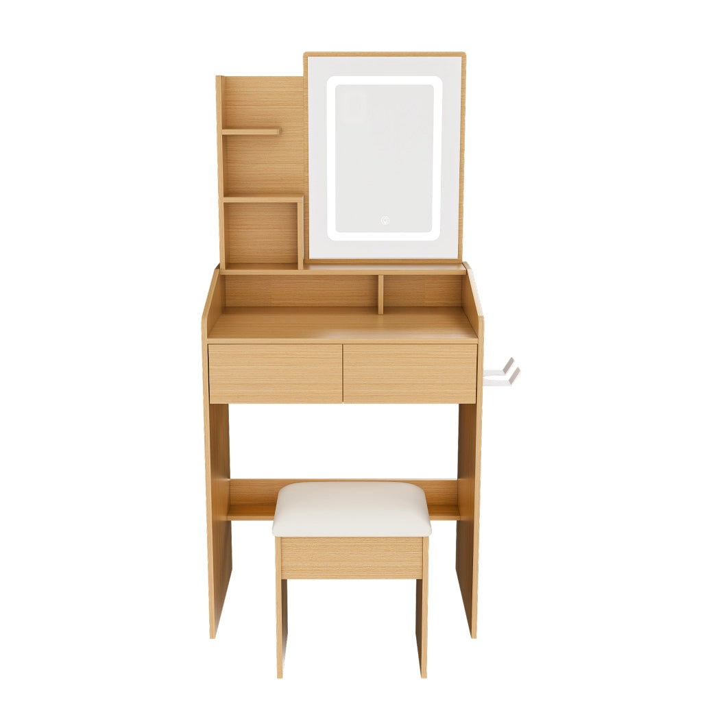 Scrivania Toeletta con Specchio LED e Sgabello Imbottito ¨C MINIMAL ¨C Legno, 60x36x130 cm