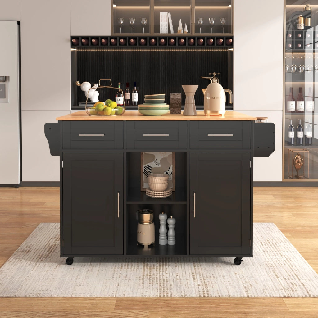 Carrello da cucina con 3 cassetti; 3 vani e piano ribaltabile con ripiani regolabili per cucina e sala da pranzo; 139×46×91.5 cm