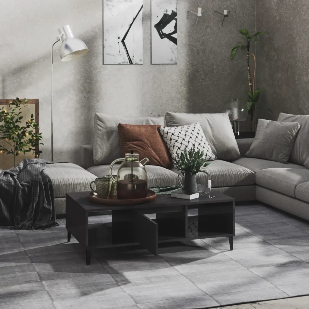 Tavolino Salotto Grigio Lucido 103,5x60x35cm Legno Multistrato 806030