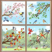 Decal per finestra Stickers di uccelli su rami Stickers di fiori Ciliegie in fiore Rami Foglie Colibrì Sfoglia anti-abbagliamento per vetro Decorazione per finestra Stickers