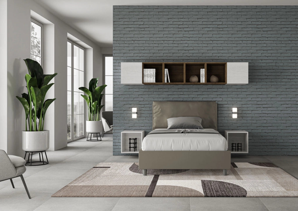BS COM Letto una piazza e mezza contenitore imbottito 120x200 similpelle cappuccino