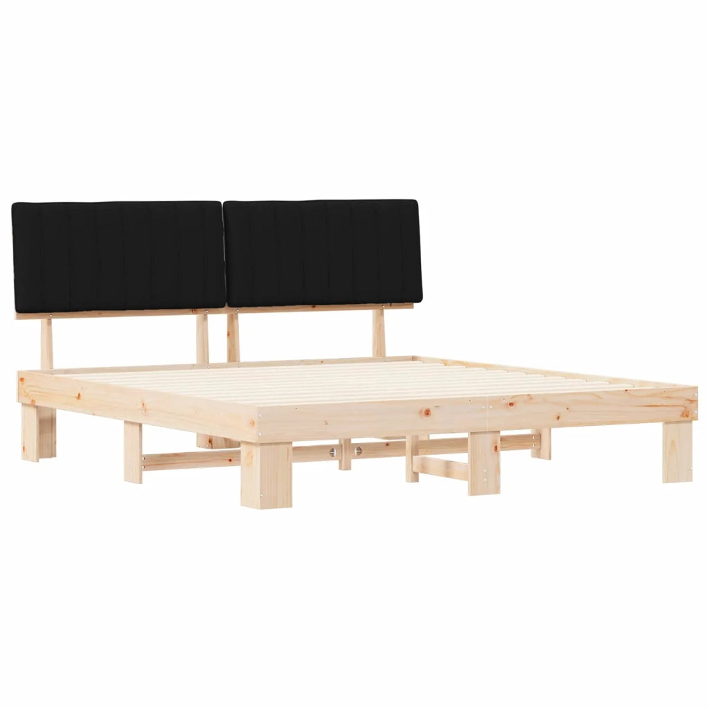Letto con Testiera Rivestita Nero 180 x 200 cm Pino massello