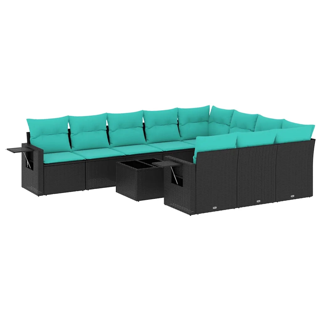 Set Divani da Giardino 11 pz con Cuscini Nero in Polyrattan 3220696