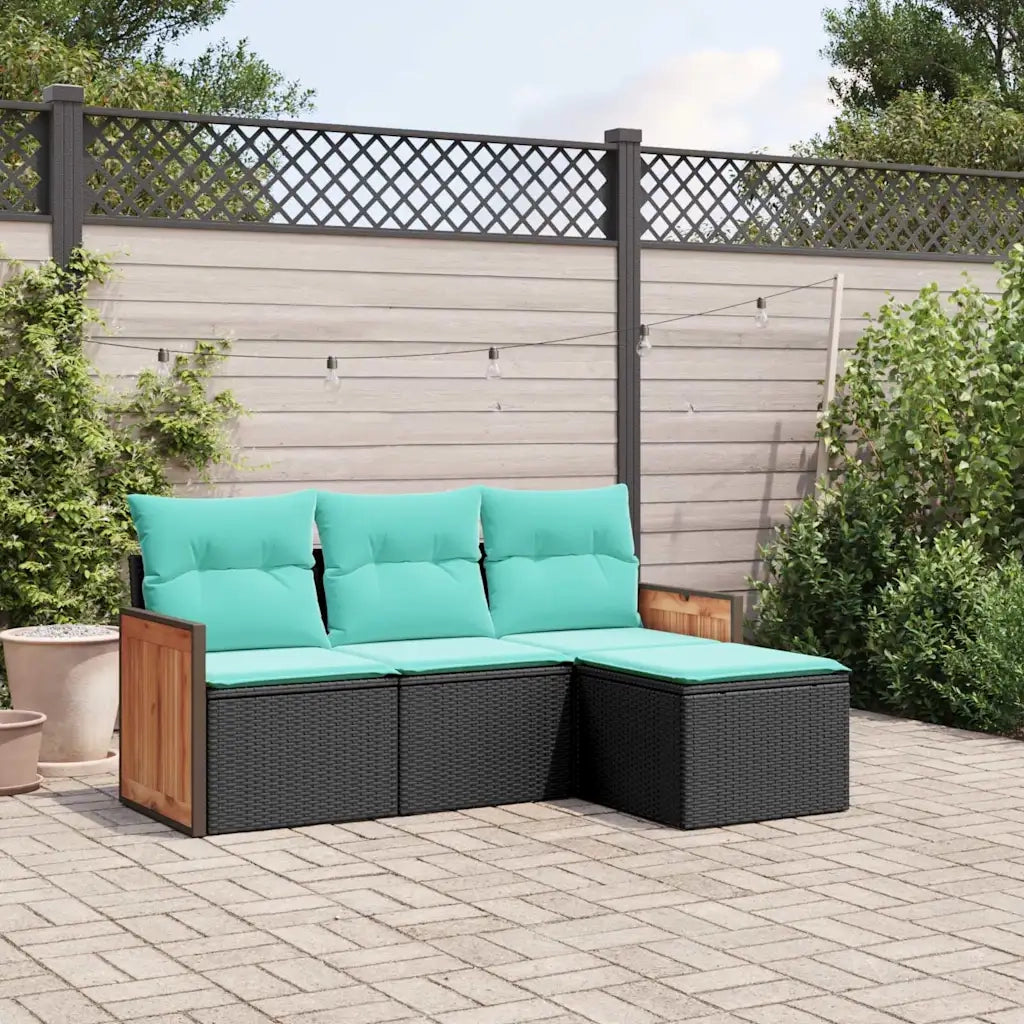 Set Divani da Giardino 4 pz con Cuscini Nero in Polyrattan 3227583