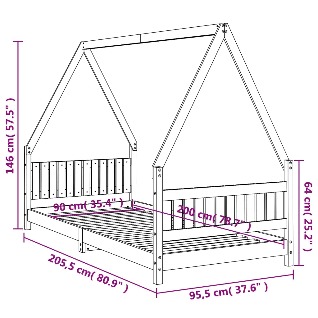 Giroletto per Bambini-Struttura Letto Bambini Bianco 90x200cm in Legno Massello di Pino 425827