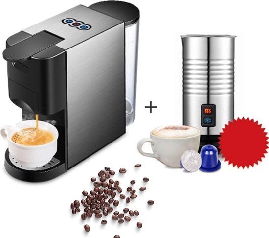Macchina da Caffè 4 in 1 - Zangolatore di Caffè - Macchina per Caffè Automatica - Automatica - Con Sfumettatore di Latte