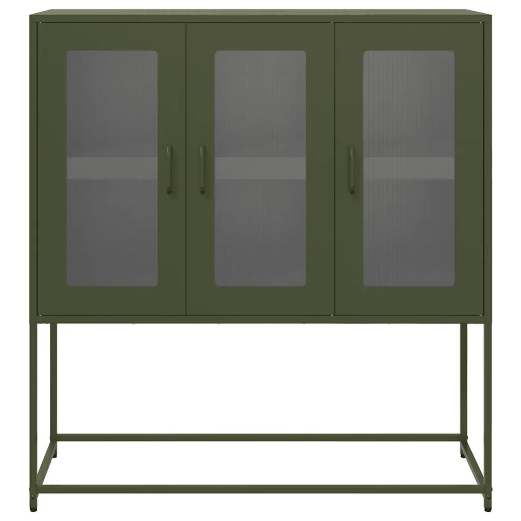 Credenza | Madia | Buffet da pranzo | Armadio da pranzo Verde Oliva 100,5x39x107 cm Acciaio Laminato a Freddo