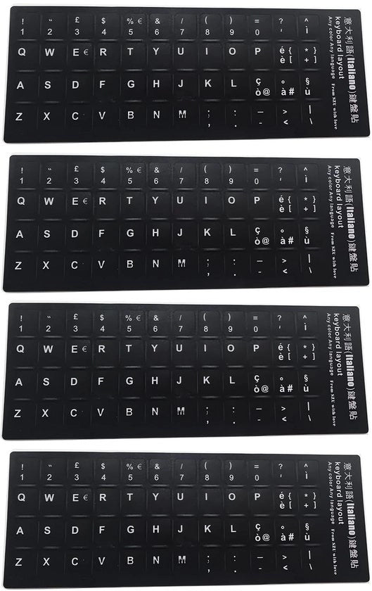 Etichette per tastiera in PVC di alta qualità - Etichette per tastiera QWERTY - Impermeabili - Robuste - Facili da applicare - Set da 4 - Etichette per tastiera