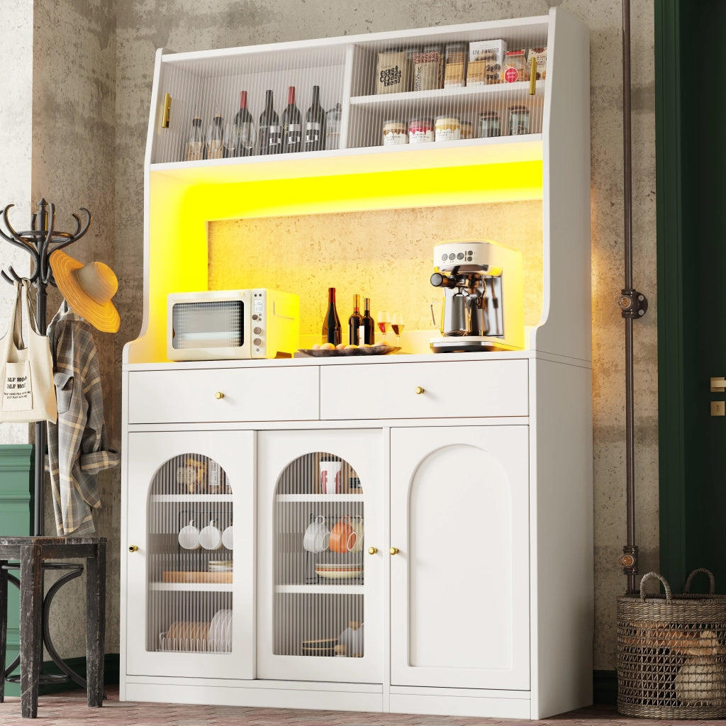 Credenza Buffet con Vetrina, LED e Cassetti ¨C MINIMAL ¨C Bianco