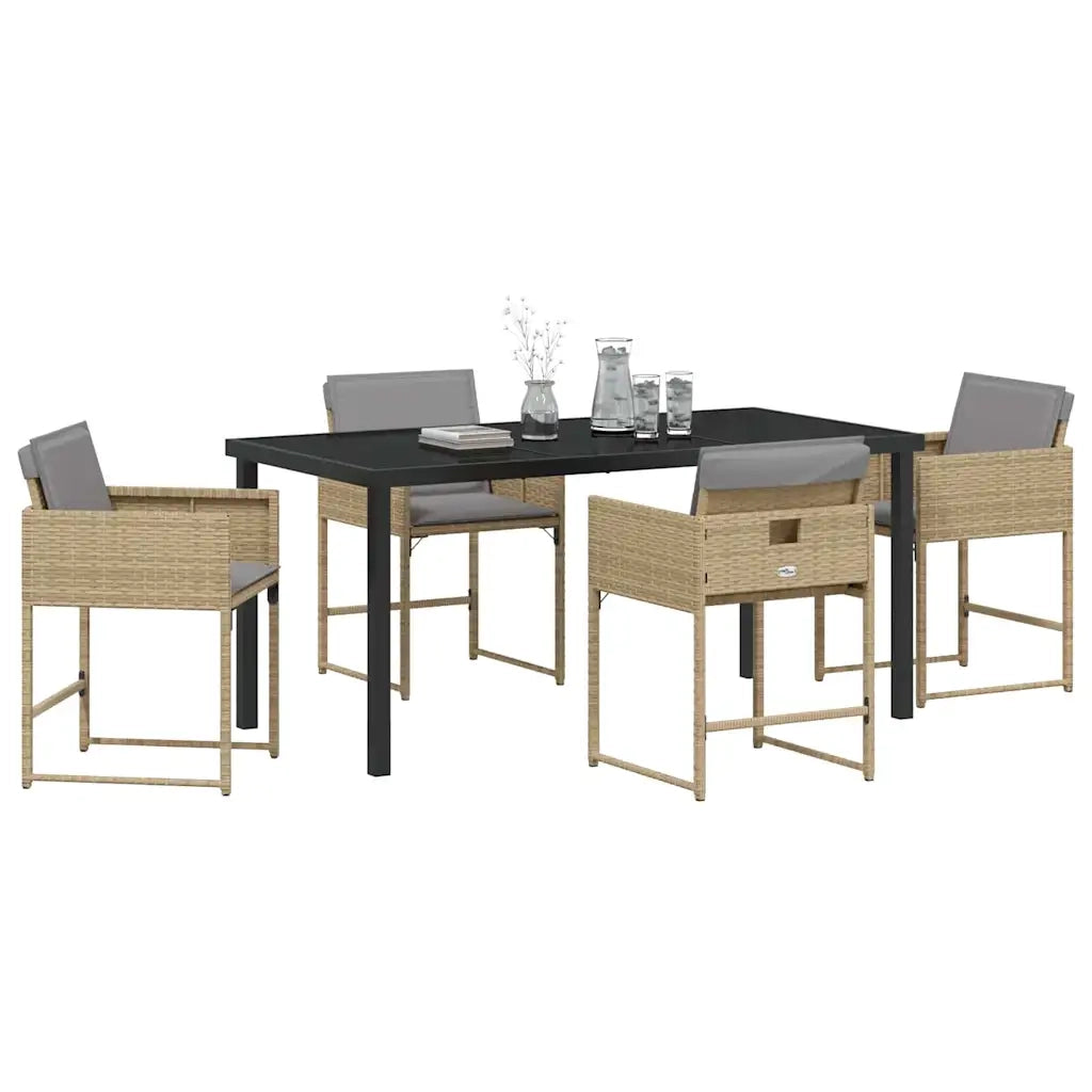 Set da Pranzo per Giardino con cuscino 5 pcs Beige polyrattan