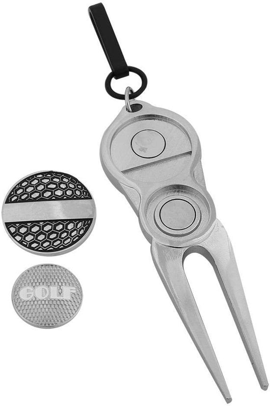 Fork di riparazione da golf - Accessorio da golf - Manico antiscivolo - Incluso segnalatore di buca magnetico - Compatta e duratura - Attrezzo da golf