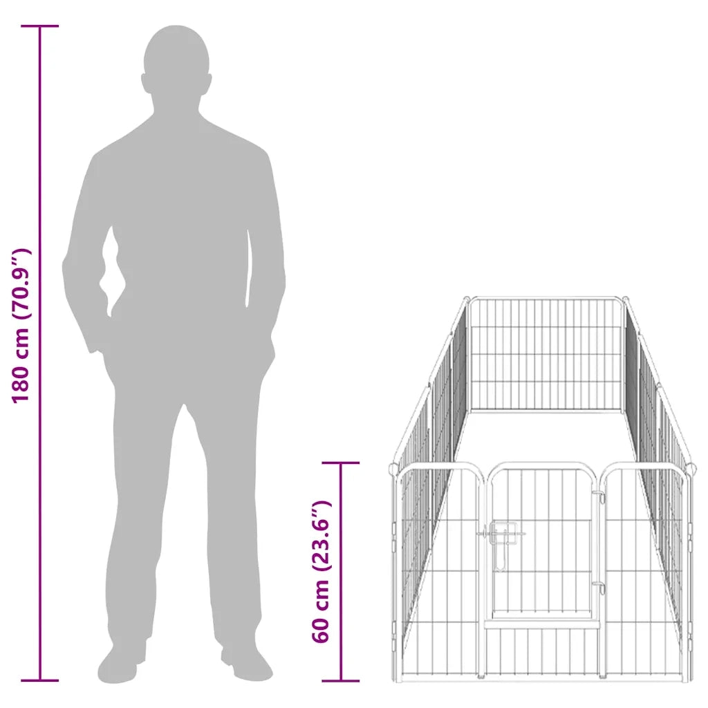 Box per Cani con 8 Pannelli in Acciaio 60x80 cm Nero CFW7657108