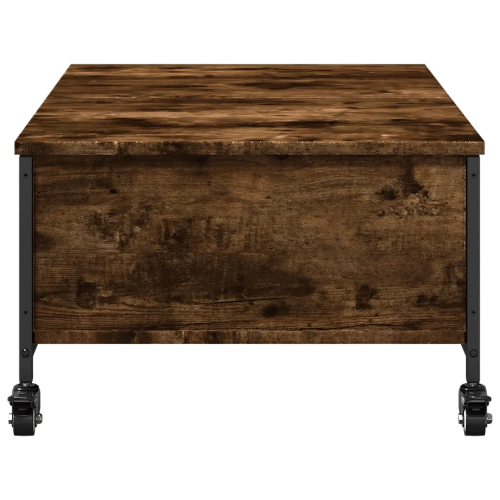 Tavolino con Ruote Rovere Fumo 91x55x34 cm in Legno Multistrato 842298
